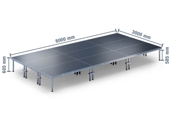 6 m x 3 m Escenario móvil EBM850/2, 605 mm alto, 9 módulos 850 kg carga máxima por módulo 