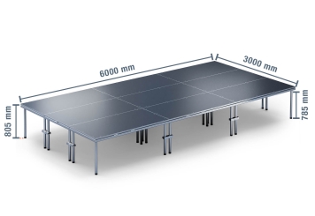 6 m x 3 m Escenario móvil EBM850/2, 805 mm alto, 9 módulos 850 kg carga máxima por módulo 