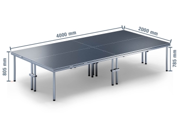 4 m x 2 m Escenario móvil EBM850/2, 805 mm alto, 4 módulos 850 kg carga máxima por módulo 
