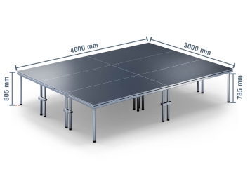 4 m x 3 m Escenario móvil EBM850/2, 805 mm alto, 6 módulos 850 kg carga máxima por módulo 