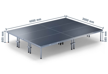 4 m x 3 m Escenario móvil EBM850/2, 605 mm alto, 6 módulos 850 kg carga máxima por módulo 